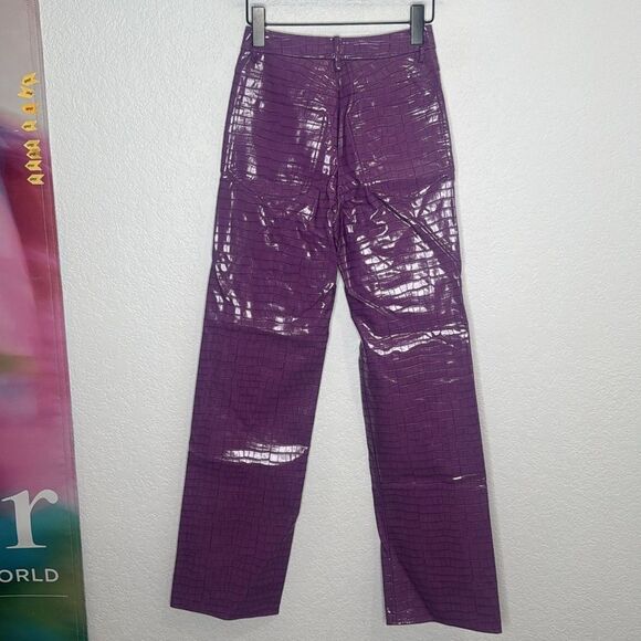 New ROTATE Birger Christiansen Purple Croc Vegan Leather Pants Size 0 FR 34 - Picture 7 of 16
